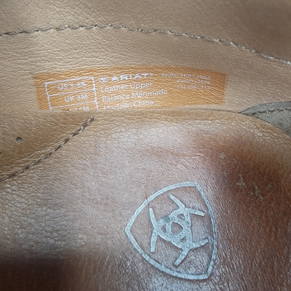 Ariat Distressed Brown and Tan Two Tone Slip On Leather Suede Boat Shoes - Picture 9 of 9